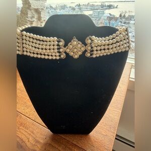 Vintage pearl and diamond rhinestone  six string choker necklace